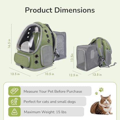 Cat Backpack Carrier for Large Cats, Expandable Cat Bubble Backpack, Dog Carriers for Small Medium Dogs, Airline Approved Pet Carrier for Travel Hiking Outdoor(Green) - Image 2