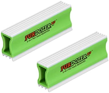FurDozer Pet Hair Remover & Auto Detailing Tools - Cat & Dog Hair Remover for Carpets, Car Interiors, Couches, Bedding, & Pet Furniture (Green, (2 Pack) - X3 PRO) by NeaterPetBrands