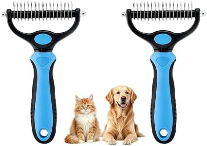 Dematting Comb for Dogs and Cats, Undercoat Rake Pet Brush for Long Hair, Deshedding Dog Brush Removes Tangles Knots and Loose Fur, Grooming Tool for Thick Coats (Blue L*2) by Unknown