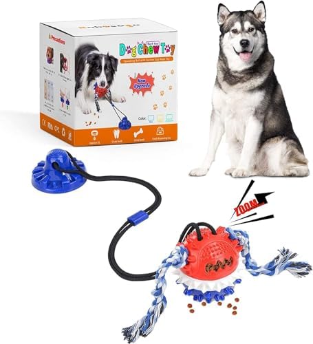 Suction Cup Dog Toy for Aggressive Chewers，Dog Rope Ball Interactive Tug of War Toy, Puppy Tug Toy Squeaky Ball Puzzle Toys for Teeth Cleaning Toys for Small Medium Large Dog by bobosogo