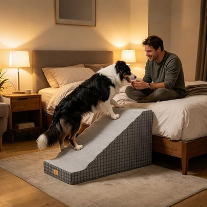 Dog Ramp for High Bed – Non-Slip Pet Stairs for Small Dogs & Senior Cats, Supportive Foam Dog Steps for Couch & Sofa, Joint-Friendly Incline, Machine Washable Cover, 19" H (Gery-L) - Image 6