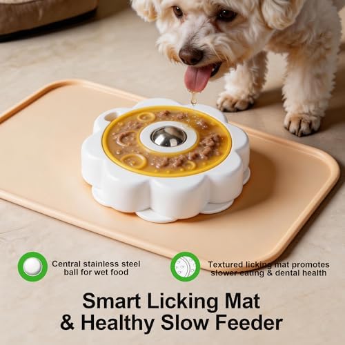 Rotating Dog Lick Mat with Stainless Steel Licking Ball, Slow Feeder Enrichment Toy for Dogs & Cats, Suction Cup Non-Slip Licking Bowl for Liquid Food, Reduces Boredom & Anxiety - Image 2