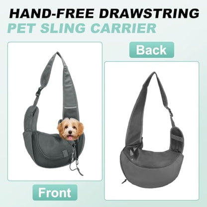 Dog Sling Carrier for Small Pet Up to 13.2 lbs Hand-Free Drawstring Pet Sling Carrier with Safety Hook & Adjustable Strap, (Black, 1 Pcs) Intended for Hiking and Camping - Image 4