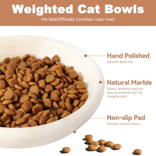 Natural Marble Cat Bowl, Weighted 1.5lb Cat Food Bowl for Small Dog, Small Animal Pet Food Dish Non-Slip, Whisker Fatigue Relief, Premium Ivory White Stone for Home Decor - Image 2