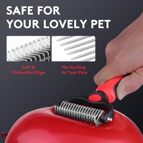 Tpotato Deshedding Dog Brush for Long Haired Dogs Cats,Undercoat Shedding Rake for Dematting Detangling Tangles Matted Fur and Knots,Metal Pet Comb,Professional Pet Grooming Supplies Tool Kit,Red - Image 5