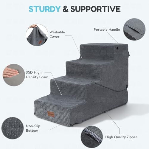 4-Step Dog Stair and Ramp for Small Dogs and Cats, Pet Steps for Bed with Non-Slip Bottom, Grey - Image 5