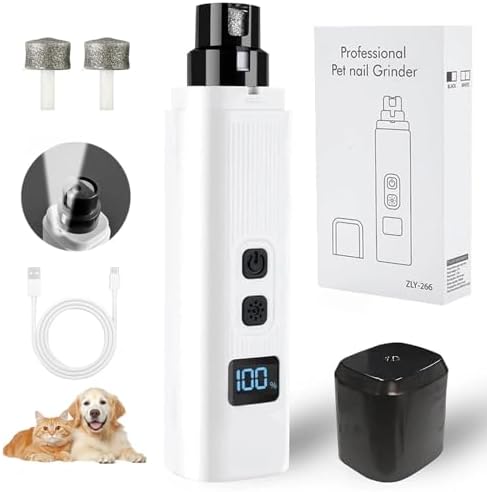 Dog Nail Grinder, Electric Pet Nail Grinder with 2 Speed Digital USB Rechargeable Dog Nail Trimmer Nail Claw Clippers with LED Lighting Quiet Paws Grooming for Large Medium Small Dogs Pet by Unknown