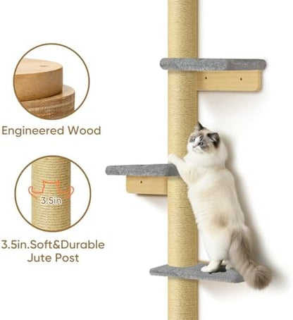 PAWSCRAT 5-Tier Wall-Mounted Cat Tree, 80-Inch Sisal Cat Post, Gery - Image 2