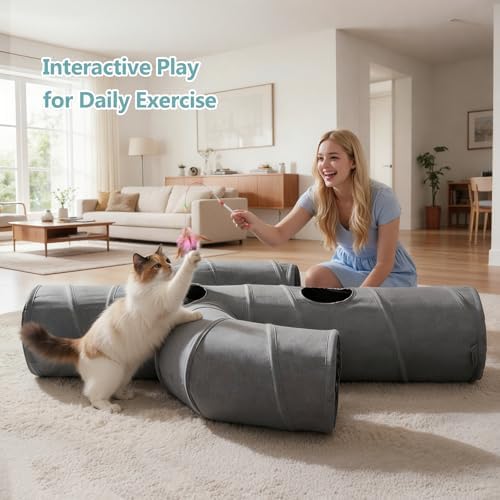 Ownpets Cactus Cat Tunnel 12" with Peek Holes for Indoor Large Cat, Grey - Image 6