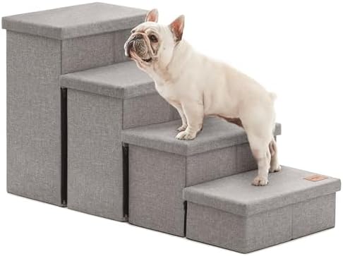 Love's cabin Dog Stairs for High Bed, Foldable Pet Stairs for Small Medium or Large Dogs Puppy with Storage for Bed or Couch, Cat Dog Steps Ramp with Zip up to 200 lbs, Solid Grey, 4 Steps by Lovescabin
