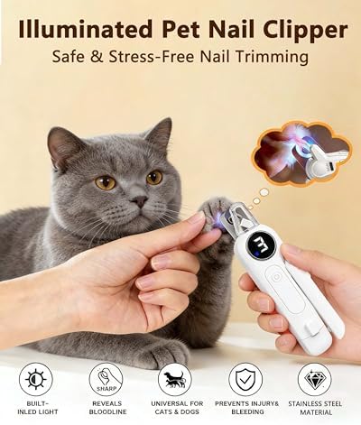 2-in-1 Pet Nail Clipper and Grinder with LED Light & Safety Guard - Painless Quiet Grooming Tool for Small & Large Dogs & Cats, Avoid Overcutting Professional Pet Trimmer - Image 5
