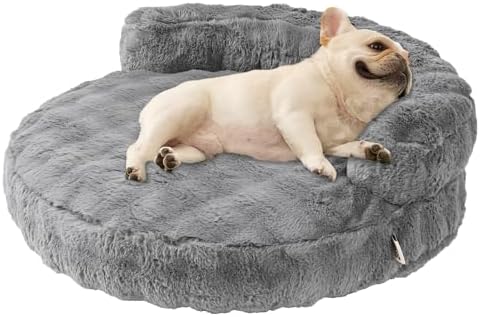 EHEYCIGA Dog Bed Medium Size Dog, Fluffy Small Dog Couch with Removable Washable Cover, Bolster Pet Sofa, Waterproof and Non-Slip, 30" x 30"x 8.5", Grey by EHEYCIGA
