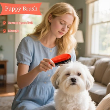 Comma-Shaped Small Dog Brush, Puppy Essentials (Orange) - Image 6
