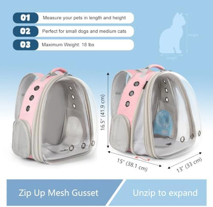 Cat Backpack Carrier with Fan, Space Capsule Astronaut Clear Bubble Front Extension to Carry Transport Cat Small Puppy Bunny, 20 Pounds Cat Bookbag (Pink, Gen 1 + Fan) - Image 2