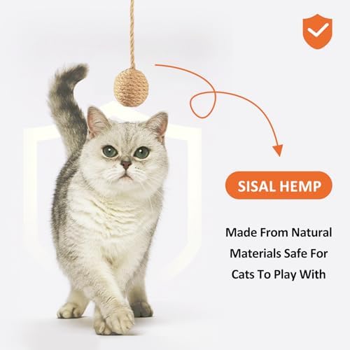 2 Inch Cat Toy Ball with 10 Inch Sisal Rope Wrapping & Quiet Bell - Natural Sisal Material for Endless Feline Fun - Image 3