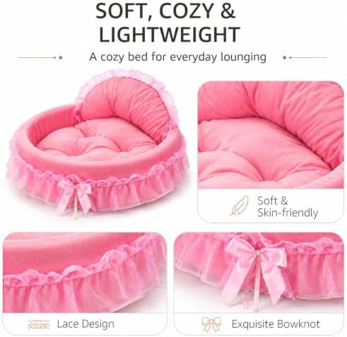 Pink Dog Bed Washable Princess Cat Couch Soft Plush Pet Sofa Nest Mat Snuggle Kitten Puppy Cave Beds Cute Cozy Kitten Doggy Kennel Cushion Small Medium Dogs Cats Sleeping Pad (S, Pink) - Image 4