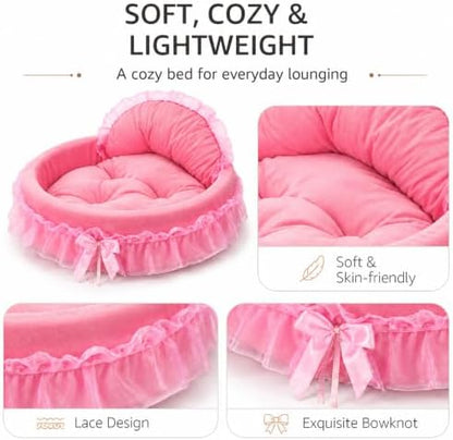 Pink Dog Bed Washable Princess Cat Couch Soft Plush Pet Sofa Nest Mat Snuggle Kitten Puppy Cave Beds Cute Cozy Kitten Doggy Kennel Cushion Small Medium Dogs Cats Sleeping Pad (L, Pink) - Image 4