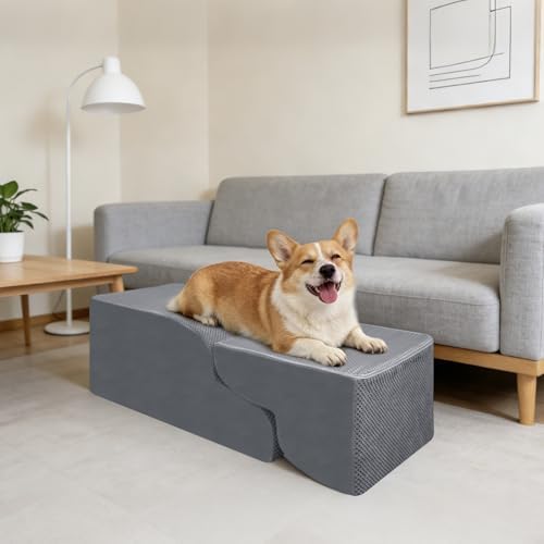 4-Step Dog Stairs, 19.8 Inch High Pet Steps for Small Dogs and Cats, Non-Slip Indoor Pet Ramp, Grey - Image 4
