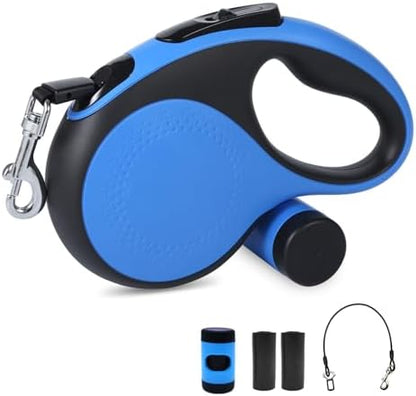 26Ft Retractable Dog Leash with Chew Proof Cable,Heavy Duty Dog Leash with Removable Poop Bags for Medium Large Dogs up to 110lbs,Strong Nylon Tape No Tangle,One-Handed Brake (Blue) by Unknown