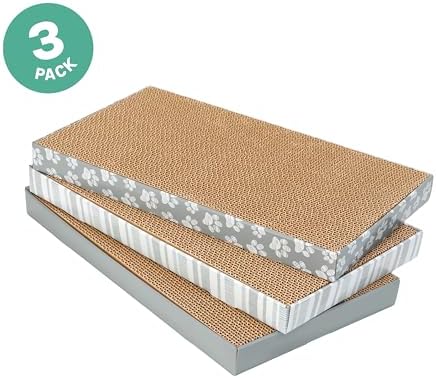 Kitty City Cat Scratcher– 3-Pack Durable Corrugated Cardboard Scratch Pads with Catnip – Double-Sided for Longer Use, Cat Claw Maintenance & Furniture Protection - Size: 10" x 18" - Grey & White - Image 2