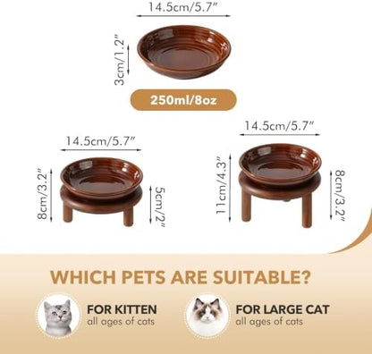 Havniva Elevated Cat Bowls, Ceramic Cat Bowl with Wood Stand, Wide Opening - Image 2