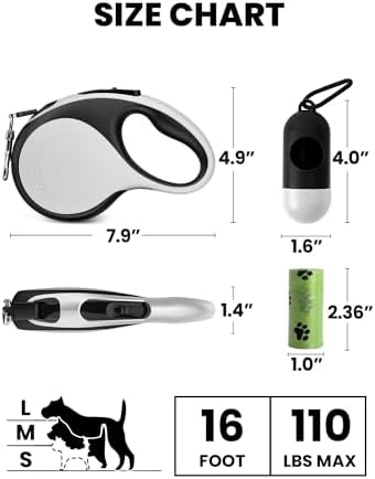 Retractable Dog Leash with Led Light, Douexio 16ft Heavy Duty Dog Leash Retractable for Medium Large Dogs Up to 110lbs,360° Tangle-Free, One-Button Control, High Strength Hook (White, 66-110lbs) - Image 2