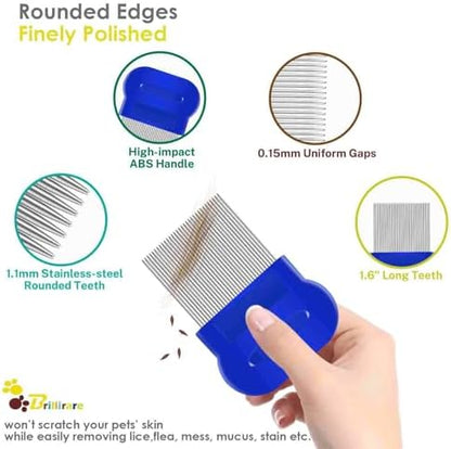 3 Pack Dog Grooming Comb, Flea Lice Pet Combs, Stainless Steel Cat Combs with Rounded Teeth, Professional Metal Tear Stain Remover, Dematting Tool for Small, Medium & Large Pets - Image 3