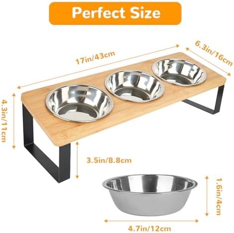 Elevated Cat Bowls with 3 Stainless Steel, 15° Tilted Raised Cat Bowl Set, for Indoor Cats for Small Cats and Puppies Pet Bowls with Stand - Image 3