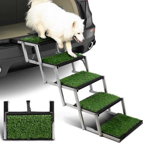 Grass Dog Stairs for Car,Non-Slip Folding Dog Ramps for Large Dogs, 5 Steps by Niubya