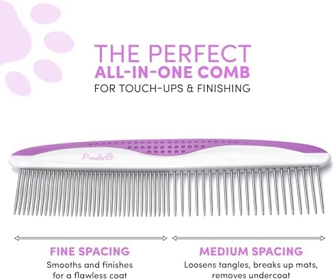 Poodle Pet Dog Combs for Grooming | 2 Pack | Stainless Steel Teeth Easily Remove Dirt | Proper Care Prevents Knots and Mats for Long and Short Haired Pets | Anti-Slip Comfort Grip Handle (Purple) - Image 5