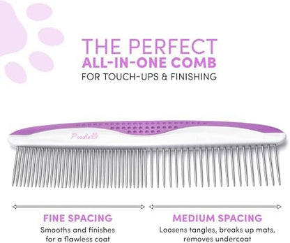 Poodle Pet Dog Combs for Grooming | 2 Pack | Stainless Steel Teeth Easily Remove Dirt | Proper Care Prevents Knots and Mats for Long and Short Haired Pets | Anti-Slip Comfort Grip Handle (Purple) - Image 5