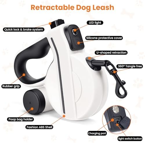 Retractable Dog Leash with USB Rechargeable Light, Reflective, Black - Image 6