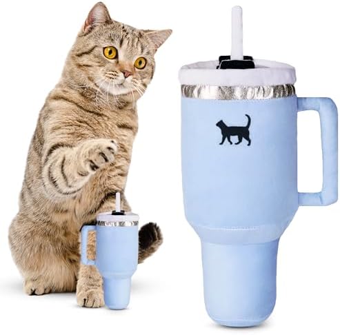 PUPROAR Kitty Cup Catnip Cat Toy, Cute Kitten Gift, Cat Birthday Toy with Crinkle for Indoor Cats (Chambray Blue) by PUPROAR