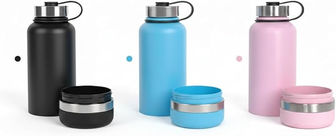 Stainless Steel Dog Water Bottle 32oz with Built-in Bowl, Leak-Proof Travel Pet Water Dispenser, Carry Loop for Walking, Hiking, Outdoor Use (Blue)