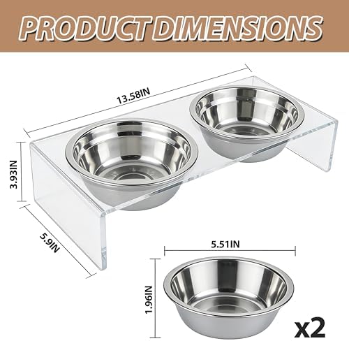 Acrylic&Stainless Steel Dog Bowls,Dog Cat Water Bowl,Acrylicdog Bowl Stands with 2 Removable Stainless Steel Bowls,Pet Feeder Comfortable Mealtime for Dogs & Cats - Image 2