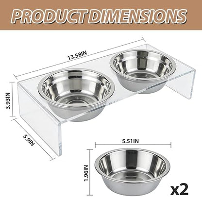 Acrylic&Stainless Steel Dog Bowls,Dog Cat Water Bowl,Acrylicdog Bowl Stands with 2 Removable Stainless Steel Bowls,Pet Feeder Comfortable Mealtime for Dogs & Cats - Image 2