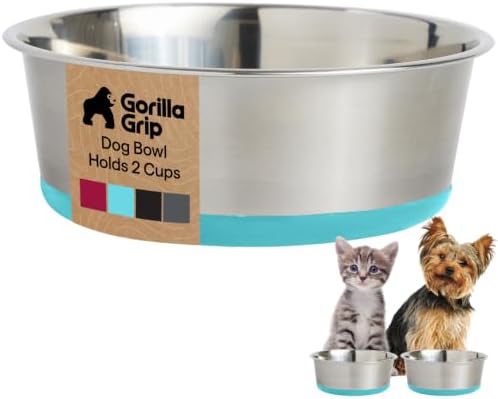 GORILLA GRIP Dog Bowl, Food Grade Stainless Steel Water Bowls, 2 Cup Green by GorillaGrip