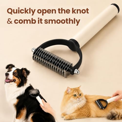 Undercoat Deshedding Tool for Long Thick Coats, 2-in-1 Dog Grooming Brush with Replaceable Lint Roller, Dematting Rakes for Dense Fur & Hair Removal, Long Handled Pet Grooming Accessory Black - Image 2