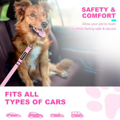 2 PCS Dog Seat Belt for Car Frskcssd Adjustable Dog Car Harness Heavy Duty Nylon Dogs Safety Seat Belt (Black+Pink) - Image 5