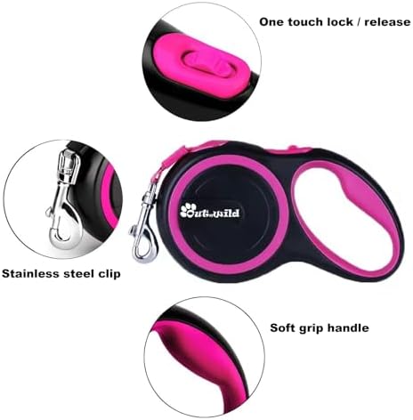 OUTnWILD Retractable Dog Leash, 16 ft Heavy Duty Dog Leash for Large Breeds/Pets Up to 110 lbs, 360° Tangle Free Design with One Touch Quick-Lock Braking System & Anti-Slip Handle. (Pink, L) - Image 2