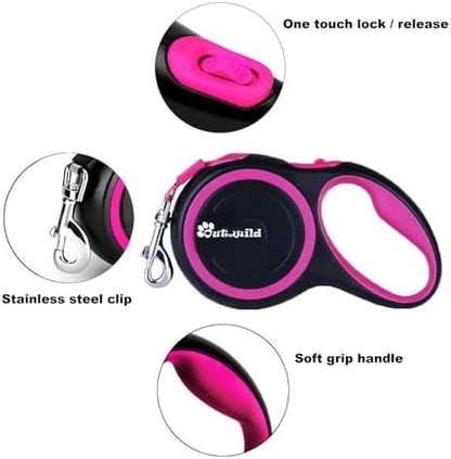 OUTnWILD Retractable Dog Leash, 16 ft Heavy Duty Dog Leash for Large Breeds/Pets Up to 110 lbs, 360° Tangle Free Design with One Touch Quick-Lock Braking System & Anti-Slip Handle. (Pink, L) - Image 2