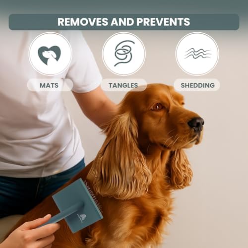 Self- Cleaning Slicker Brush for Dogs Suitable for Short & Long Haired Dogs and Effective Deshedding for Pet Grooming, Undercoat Removal, Tangle-Free Fur (Green Brush + Comb) - Image 5