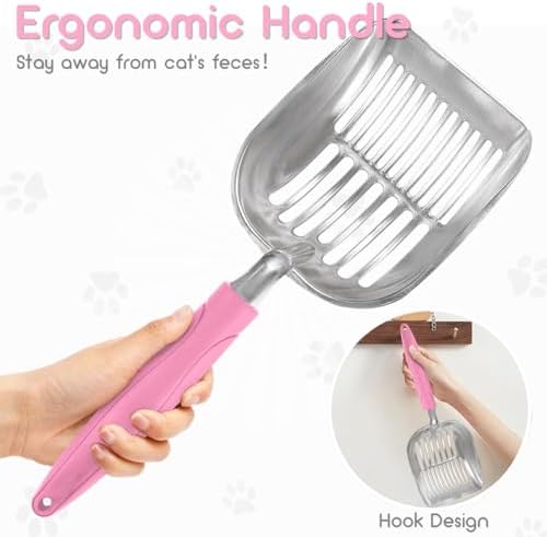 Cat Litter Scoop, Metal Cat Scooper, Plastic Handle Scoop, Sifting Shovel for Christmas – Heavy Duty Aluminum Alloy Litter Box Scoop with Deep Mesh, Design for Easy Waste Removal and Cleaning(Pink) - Image 4