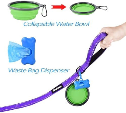 PetBonus Double Dog Leash, No Tangle Dual Leash, Reflective Walking Training Lead, 4 Comfortable Padded Handles for 2 Dogs with Collapsible Bowl and Waste Bags (Purple, Large) - Image 6