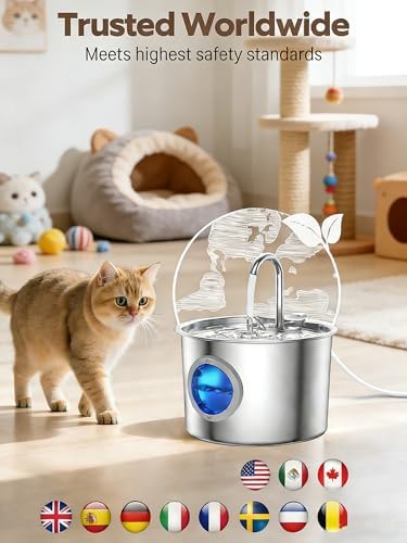 Cat Water Fountain Advanced 304 Stainless Steel 2.2L/74oz with Detachable Tank, Easy to Clean, Automatic Pet Fountain Quiet Cats Water Dispenser, Perfect for Cats Dogs Indoor - Image 6