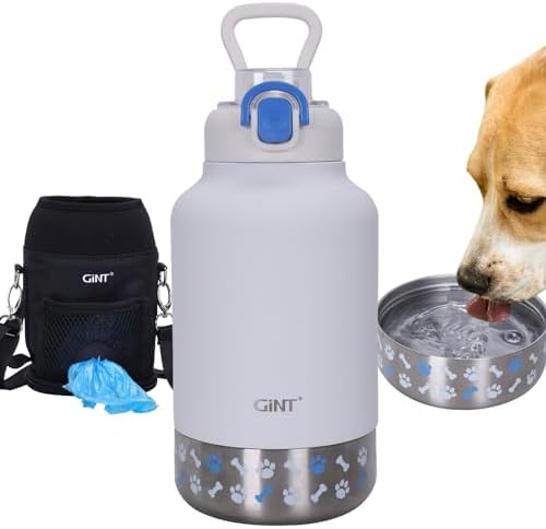 GiNT 37oz / 1.1L Insulated Dog Water Bottle with Carrying Case, (White) by WelcometoGiNT