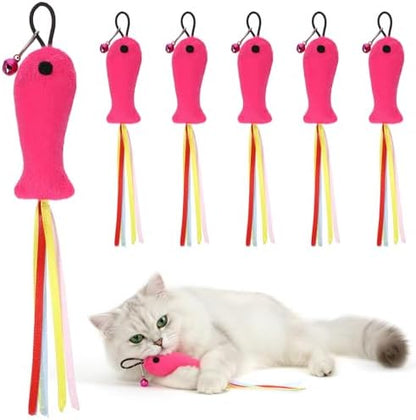 5 PCS Fish and Mice Catnip Toys Plush Filled, Cat Toys Pink Fish Catnip Toy for Cats Flopping Cats Fishs Toy Filled Soft Plush, Premium CatWandToy Accessories with Ribbons for Indoor CatKitten Play by Unknown
