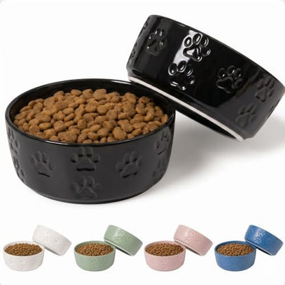 Ceramic Dog Bowl Set of 2 with Anti-Skid Base, 5.5"W x 2"H, 2 Cup Capacity by HBDesignCo