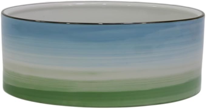 Ceramic 8inch Dog Bowl for Large-Breed Dogs, Anti-Slip and Weighted Porcelain Pet Food and Water Bowl Dish -Blue & Green 7 Cups