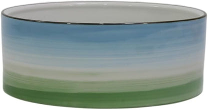 Ceramic 8inch Dog Bowl for Large-Breed Dogs, Anti-Slip and Weighted Porcelain Pet Food and Water Bowl Dish -Blue & Green 7 Cups